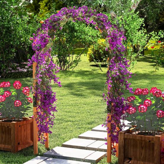 Arche de Jardin en Bois pour Plantes Grimpantes Arceau à Rosiers en Treillis 132 x 45,5 x 235 cm Décoration de Jardin Orange MAISON CHIC - Image 2