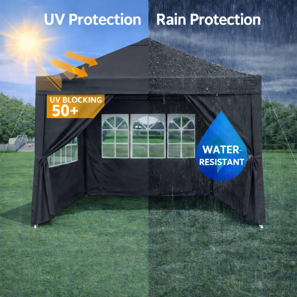 ComfortXL - Tonnelle pliante acier réception jardin étanche anti-UV avec parois 3x3m noir - ComfortXL Outdoor Living - Image 6