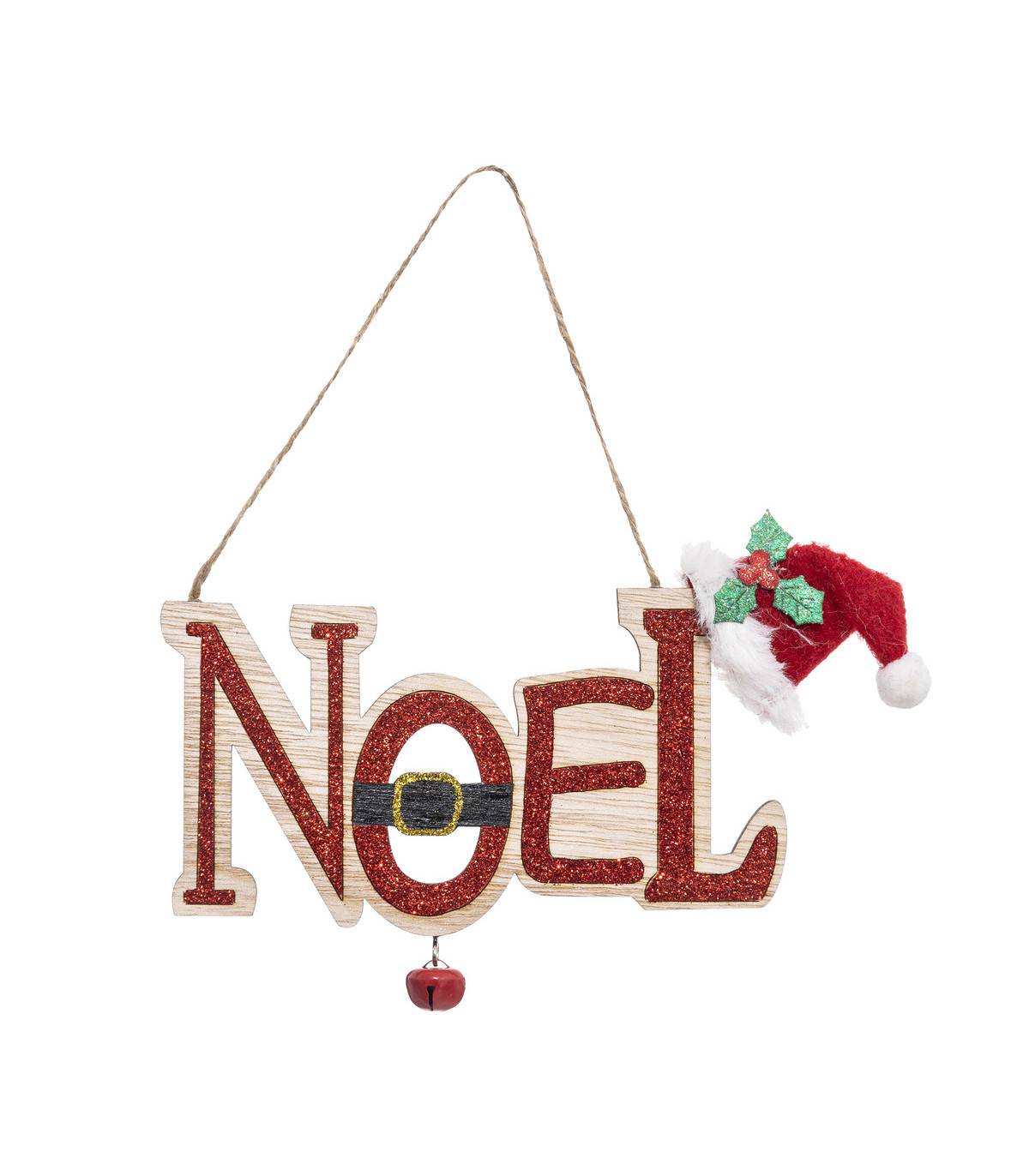 Fééric Lights & Christmas - Sujet de Noël Pancarte en bois décoré avec bonnet rouge