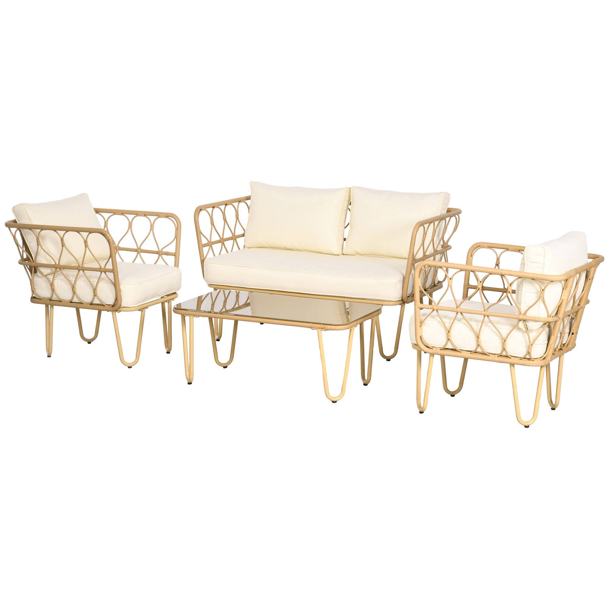 ComfortXL - Salon de jardin 4 places résine tressée terrasse détente coussins inclus kaki - ComfortXL Outdoor Living - Image 2