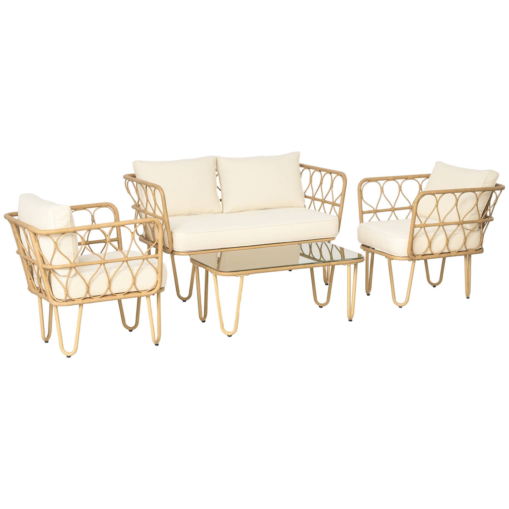 Salon de jardin 4 places résine tressée terrasse détente coussins inclus kaki - ComfortXL Outdoor Living