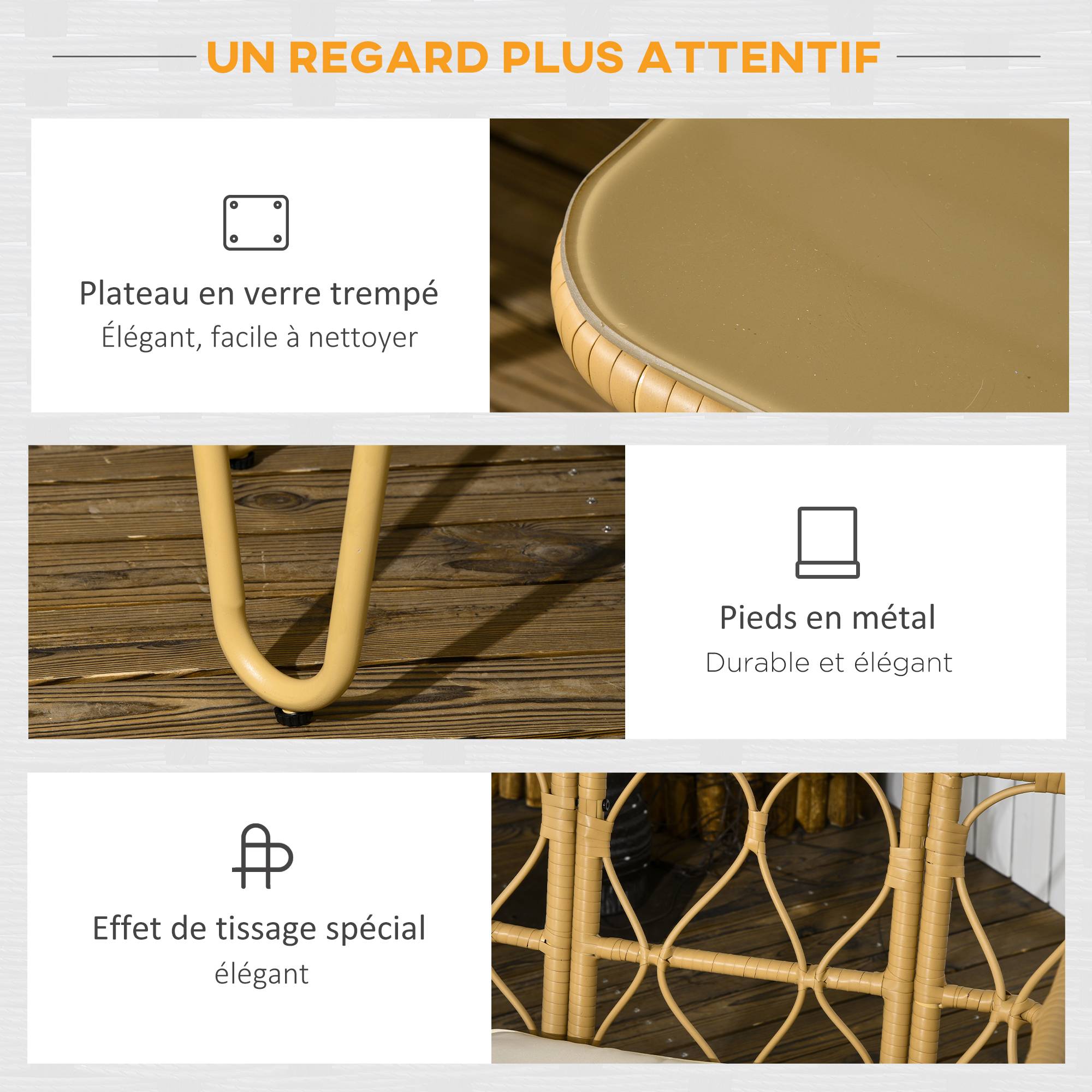 ComfortXL - Salon de jardin 4 places résine tressée terrasse détente coussins inclus kaki - ComfortXL Outdoor Living - Image 8