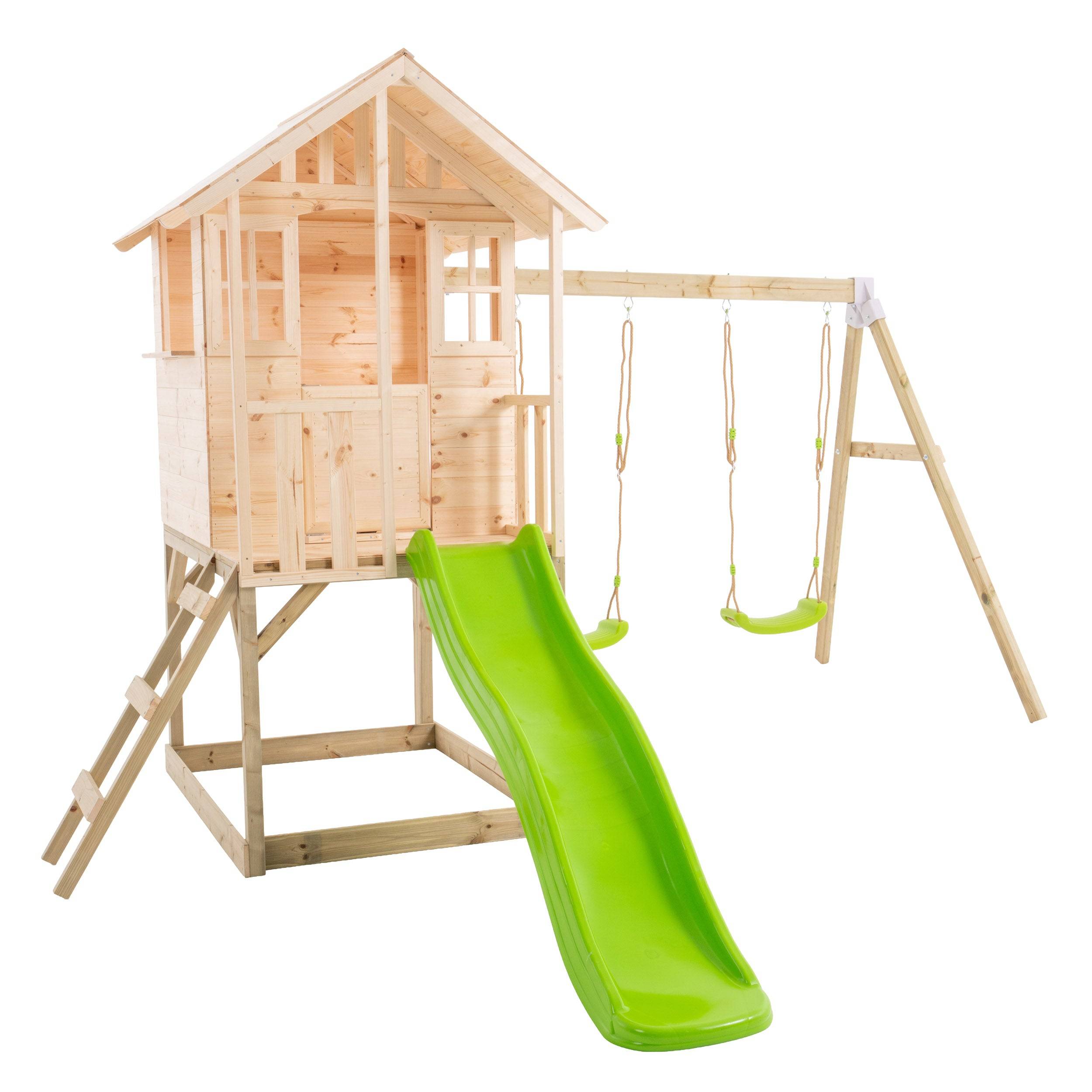 Tp Toys - Cabane enfant modulable sur pilotis 2 balançoires et toboggan - bois FSC® - BASILIC - Image 2