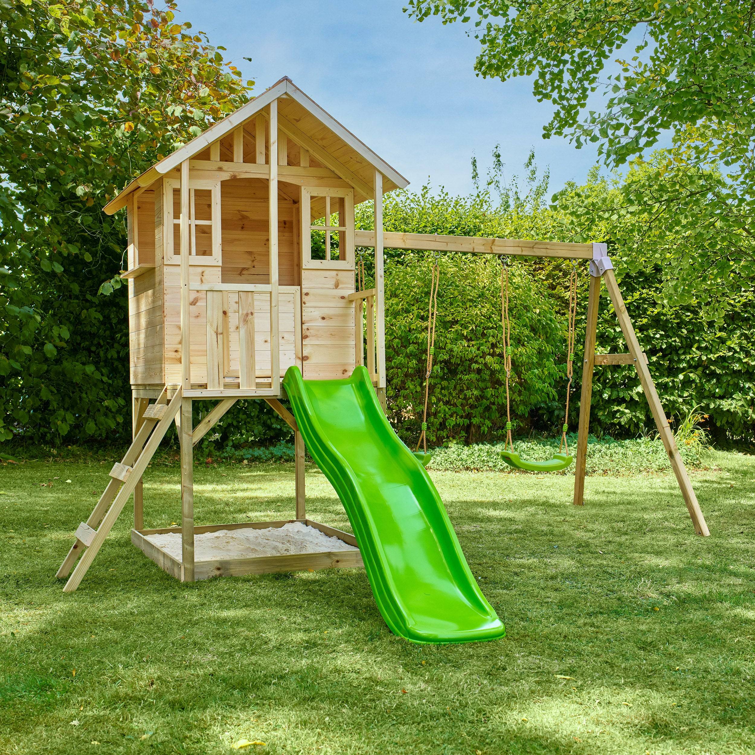 Tp Toys - Cabane enfant modulable sur pilotis 2 balançoires et toboggan - bois FSC® - BASILIC - Image 10