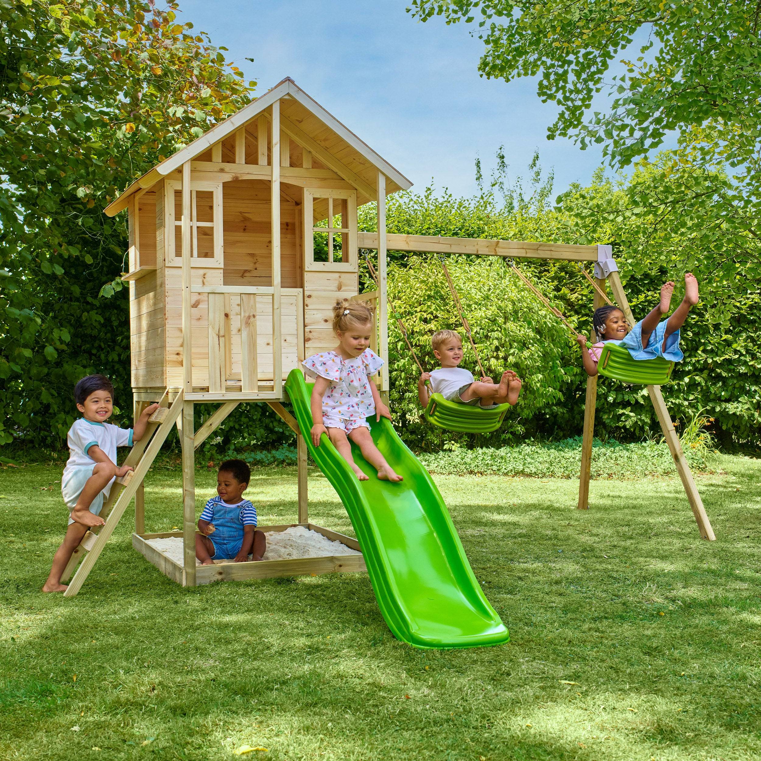 Tp Toys - Cabane enfant modulable sur pilotis 2 balançoires et toboggan - bois FSC® - BASILIC - Image 1