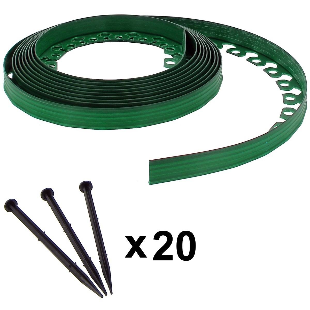 Gt Garden - Bordure de jardin flexible verte - 3,8 cm x 10 mètres avec 20 piquets d'ancrage - GT GARDEN - Imagen 1