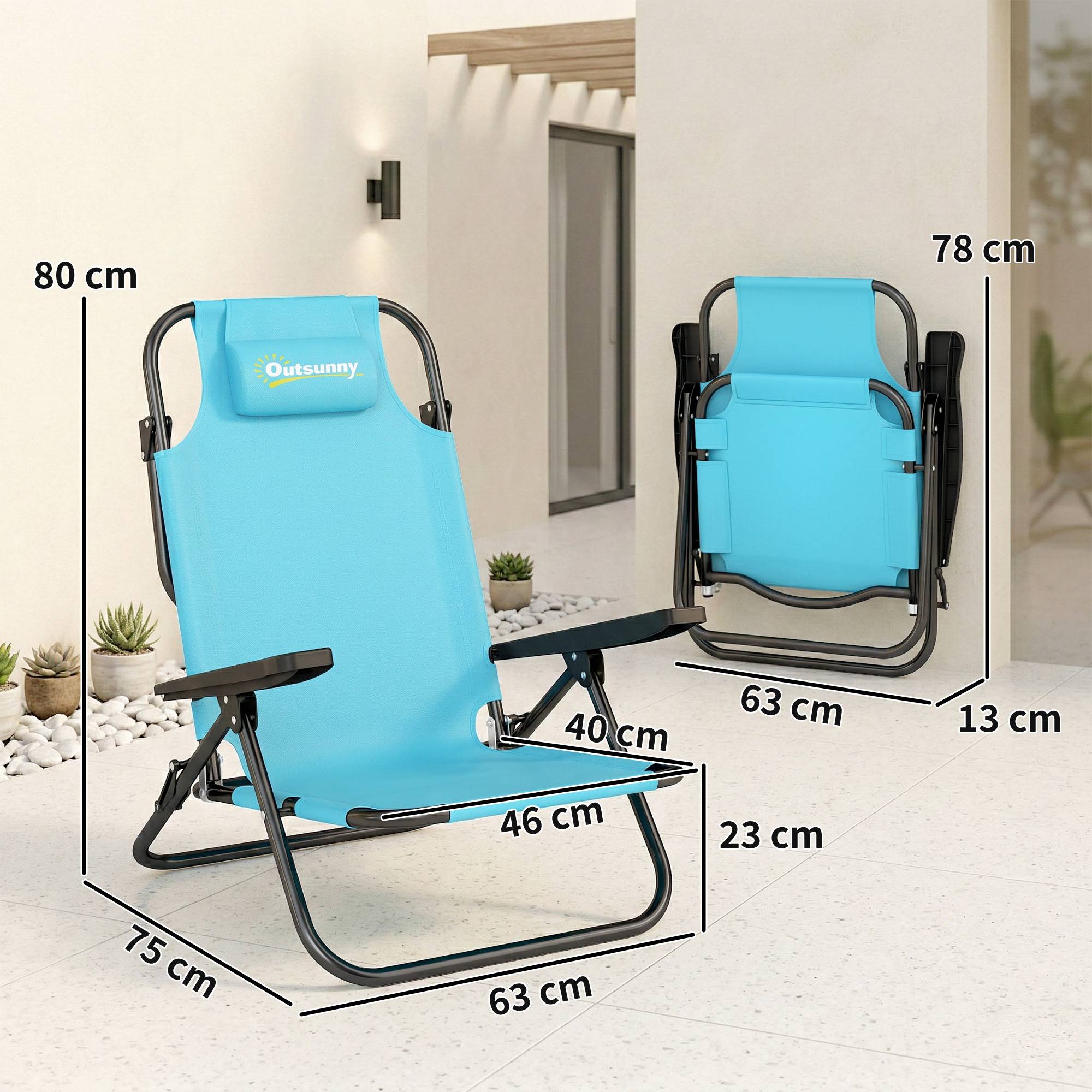 Lot de 2 chaises de plage pliantes acier et polyester bleu clair 75 x 63 x 80 cm - PANGIVO - Image 5