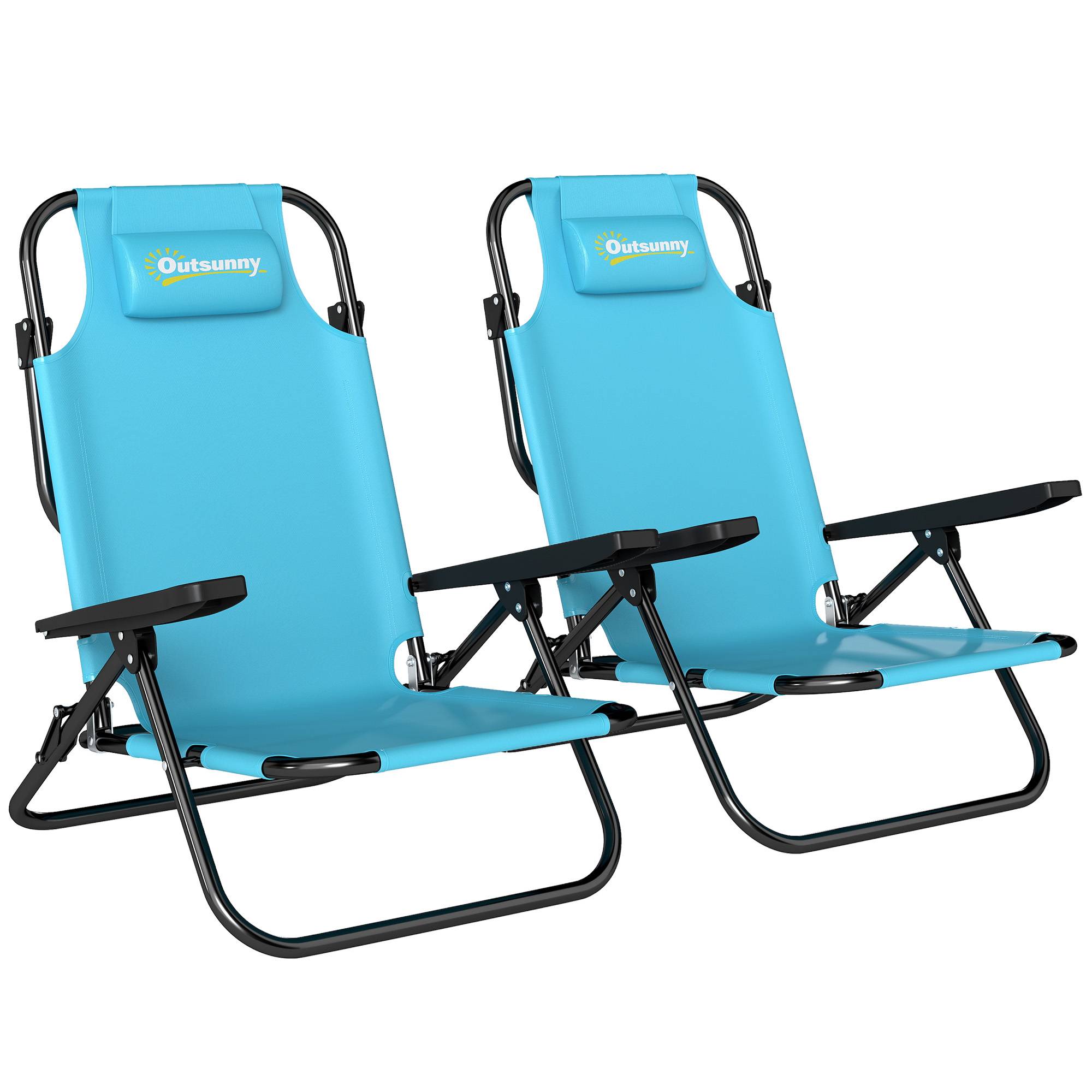 Lot de 2 chaises de plage pliantes acier et polyester bleu clair 75 x 63 x 80 cm - PANGIVO - Image 1