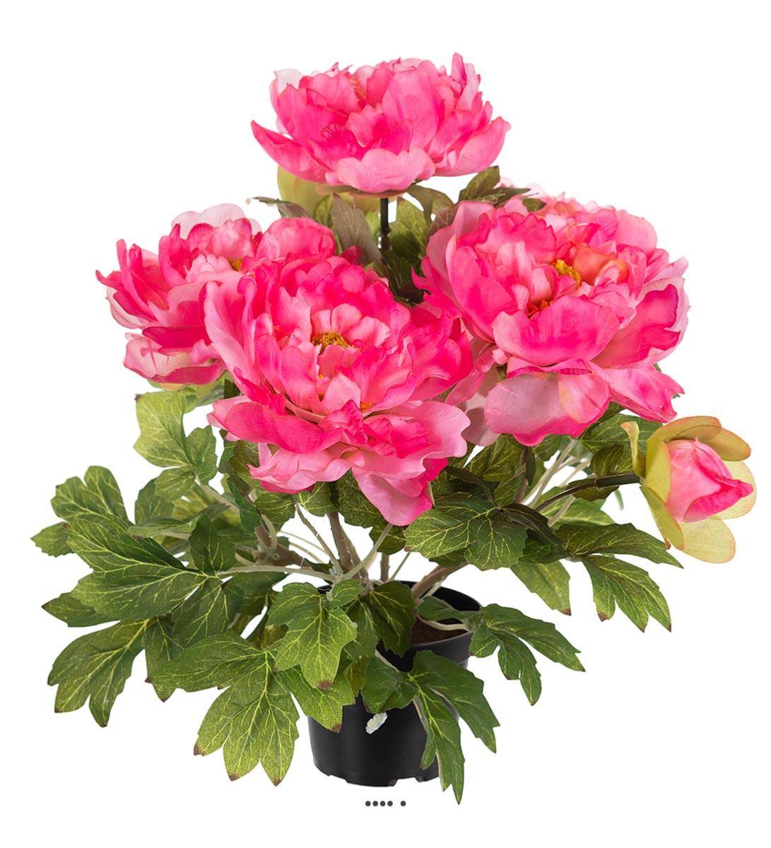 Artificielles - Pivoine artificielle en pot H 35 cm 4 fleurs et 2 boutons Rose - couleur: Rose - Imagen 1