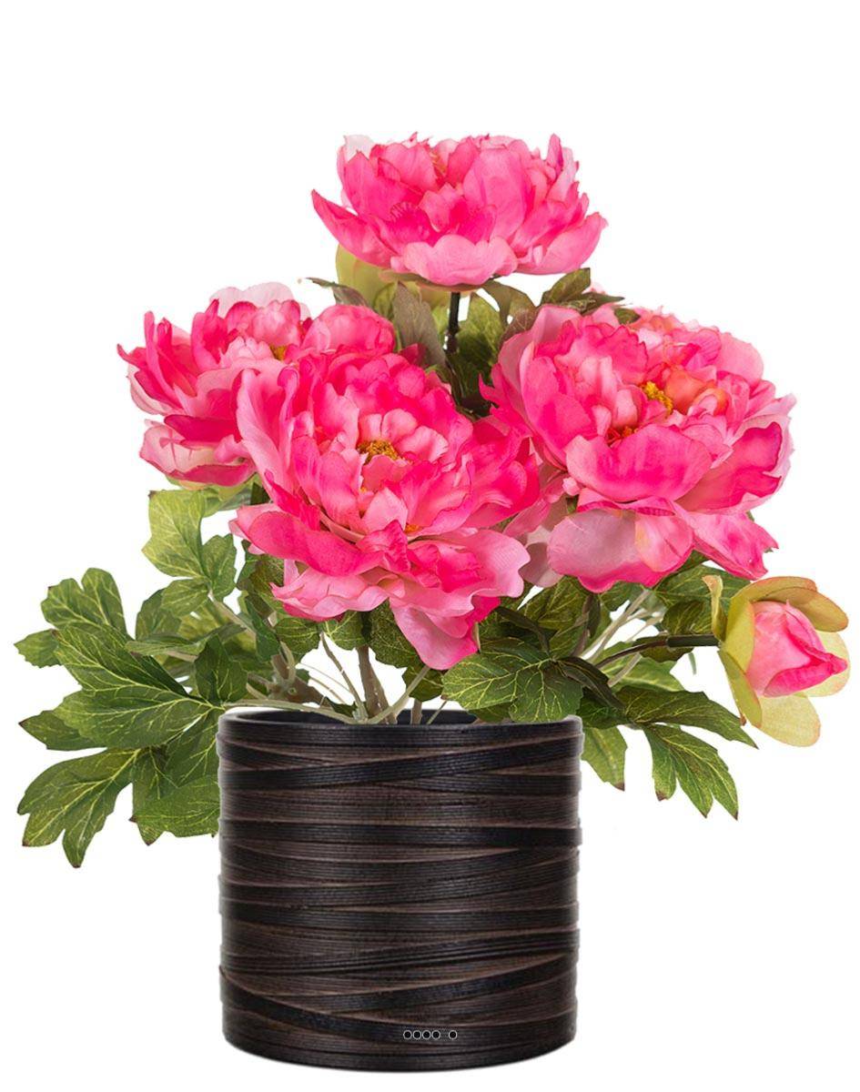 Artificielles - Pivoine artificielle en pot H 35 cm 4 fleurs et 2 boutons Rose - couleur: Rose - Imagen 2