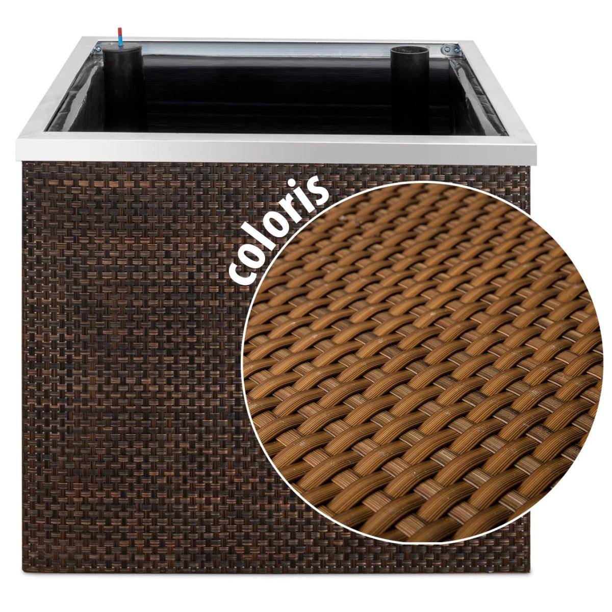 Rattan Art - Jardinière en résine tressée avec réserve d'eau et cadre en aluminium 50 x 50 x 43 cm Miel - Imagen 1