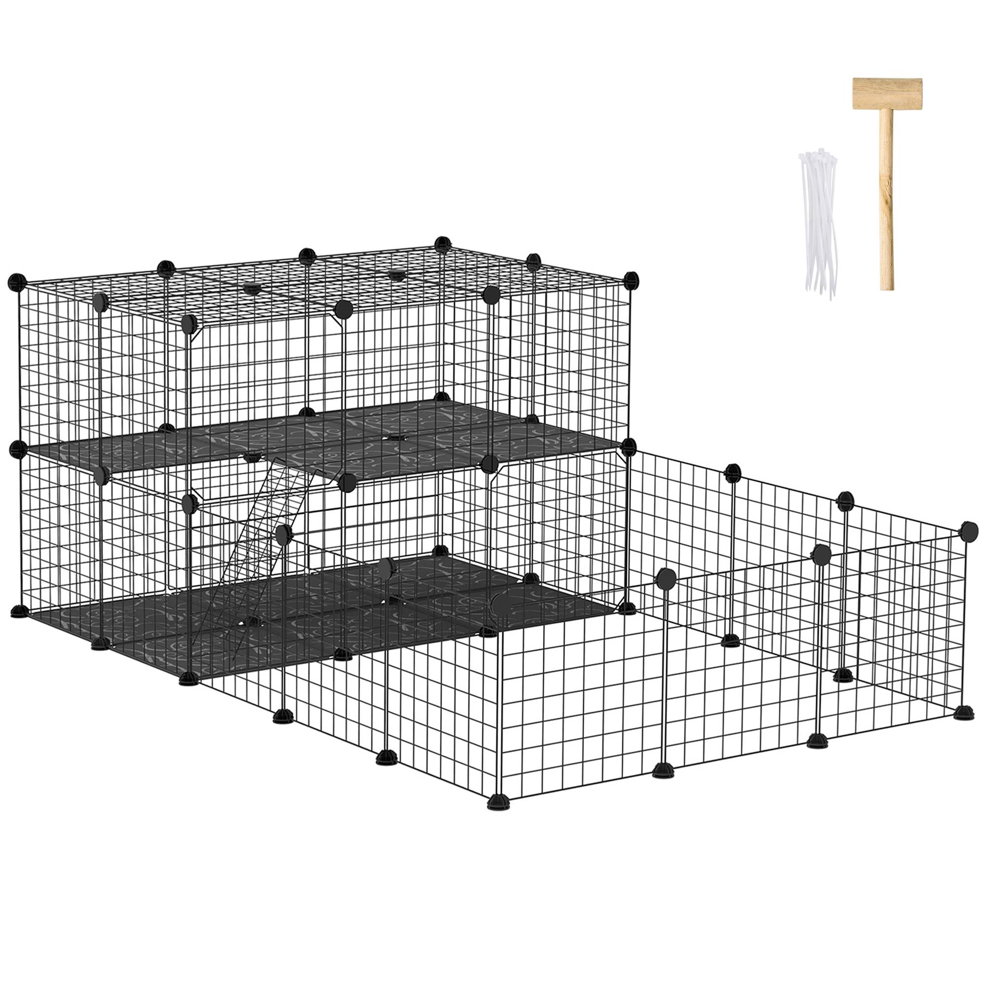 Enclos lapin métal modulable échelle et accessoires, 175x105x70cm, noir - Image 1