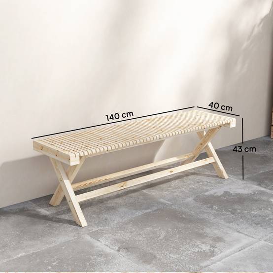 Outsunny - Banc de jardin 2 places - assise à lattes - bois massif - Capacité 240 kg - 140 x 40 x 43 cm - Bois Naturel - Outsunny - Image 3