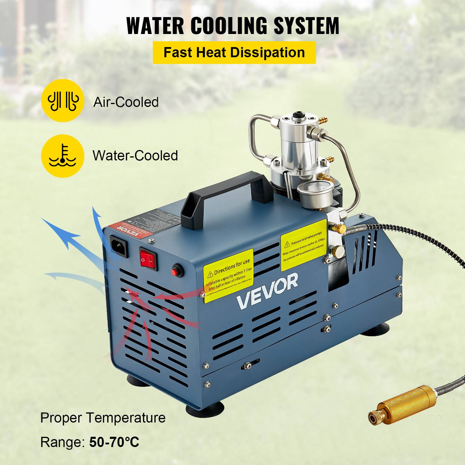 VEVOR Compresseur 30 MPa 1800W 220V arret manuel Pour carabine a air PCP paintball pistolet et bouteille de plongee - Image 3