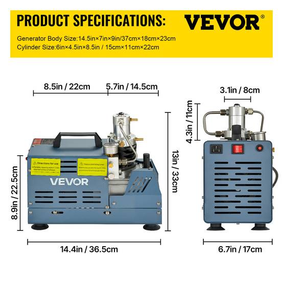 VEVOR Compresseur 30 MPa 1800W 220V arret manuel Pour carabine a air PCP paintball pistolet et bouteille de plongee - Image 7