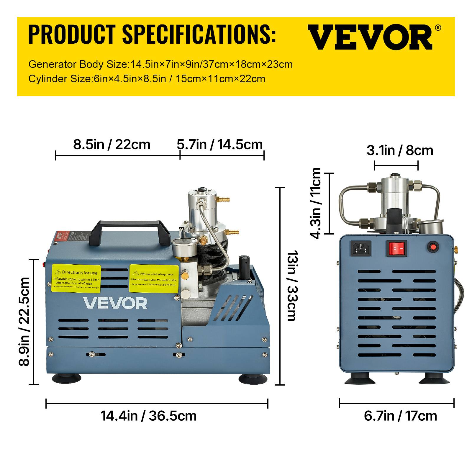 VEVOR Compresseur 30 MPa 1800W 220V arret manuel Pour carabine a air PCP paintball pistolet et bouteille de plongee - Image 7