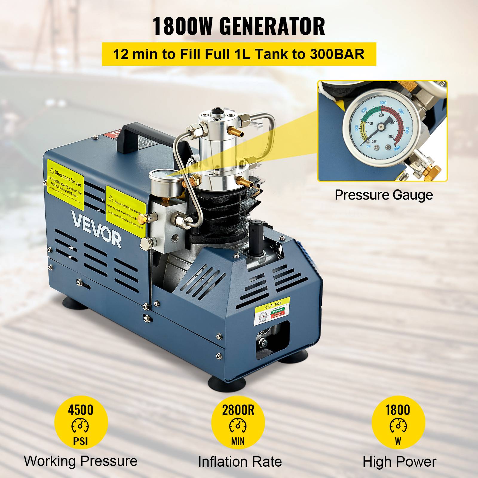 VEVOR Compresseur 30 MPa 1800W 220V arret manuel Pour carabine a air PCP paintball pistolet et bouteille de plongee - Image 2