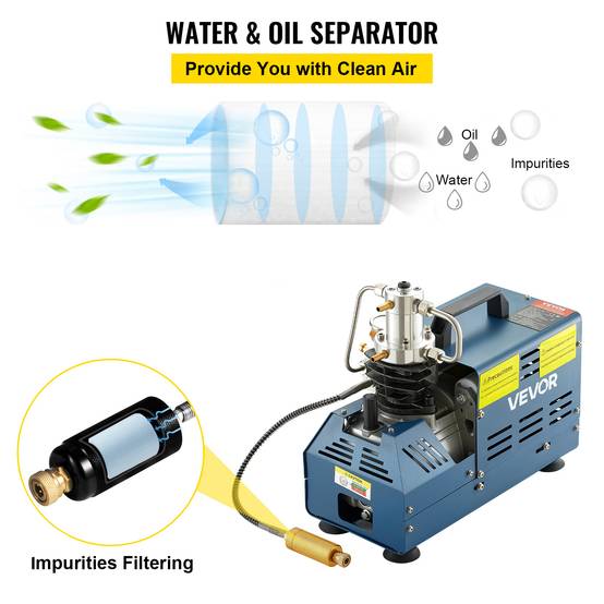 VEVOR Compresseur 30 MPa 1800W 220V arret manuel Pour carabine a air PCP paintball pistolet et bouteille de plongee - Image 5