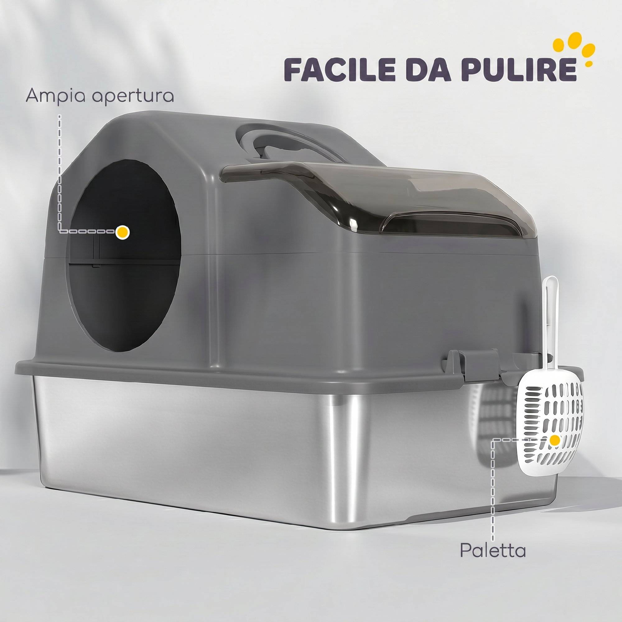 Litière fermée XL acier inox 60,5x40,5x45cm, gris foncé - Image 10