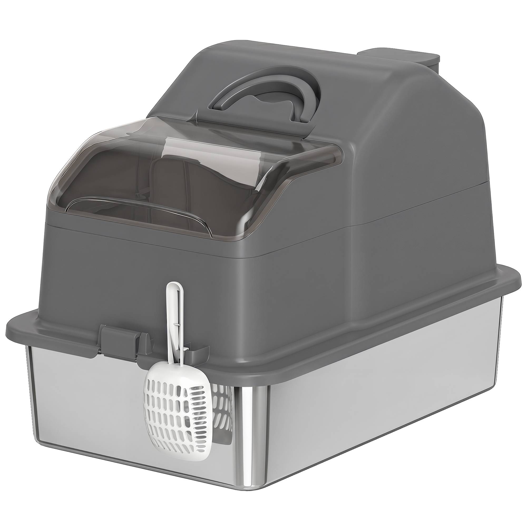 Litière fermée XL acier inox 60,5x40,5x45cm, gris foncé - Image 2