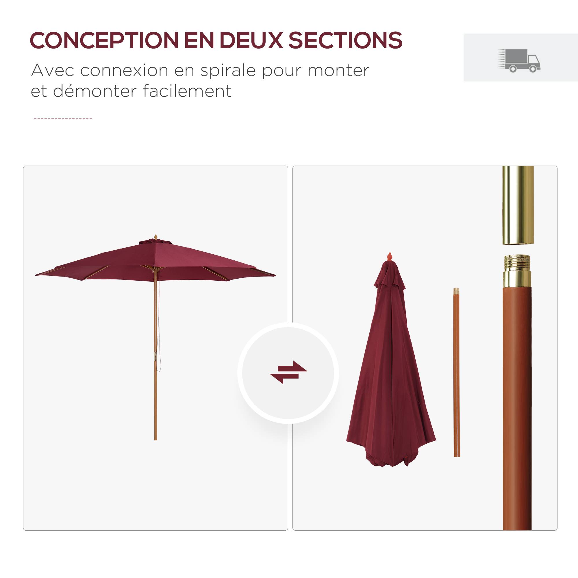 Parasol de jardin Bois Rouge 300x300x250 cm - Image 9