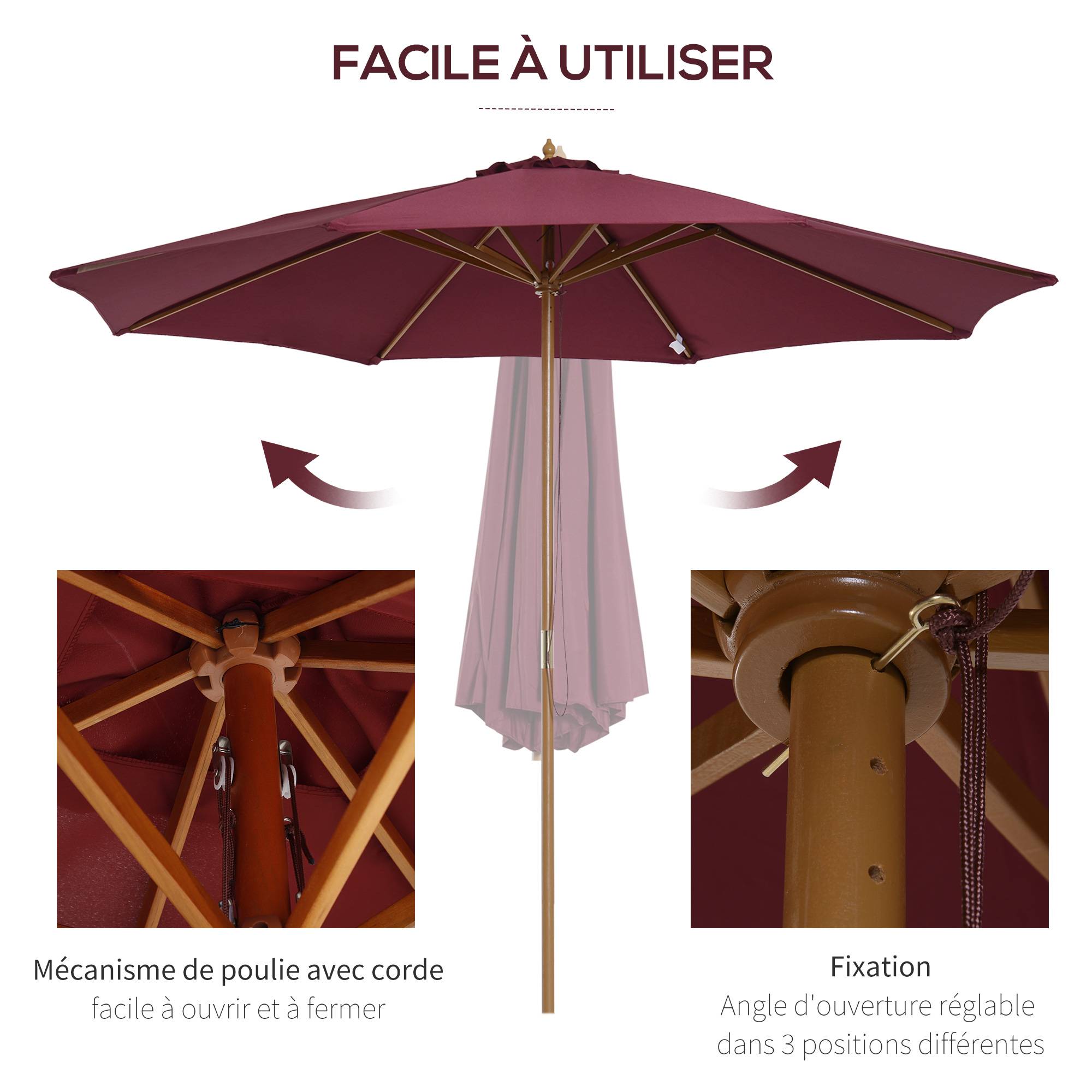 Parasol de jardin Bois Rouge 300x300x250 cm - Image 6