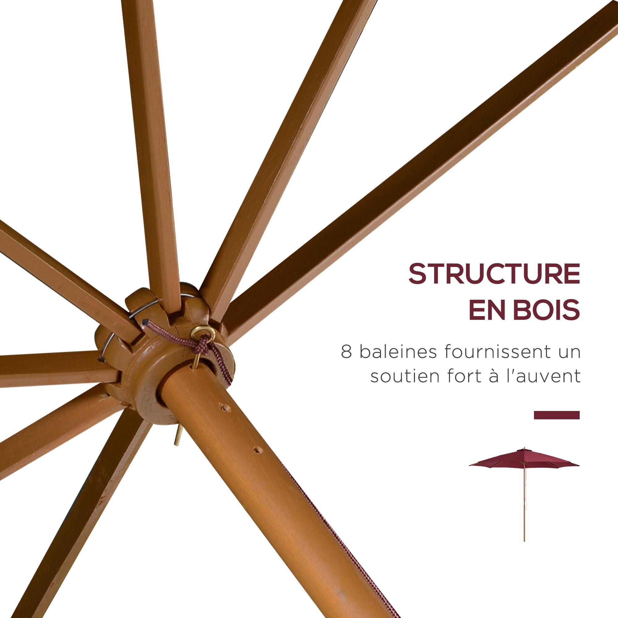Parasol de jardin Bois Rouge 300x300x250 cm - Image 8