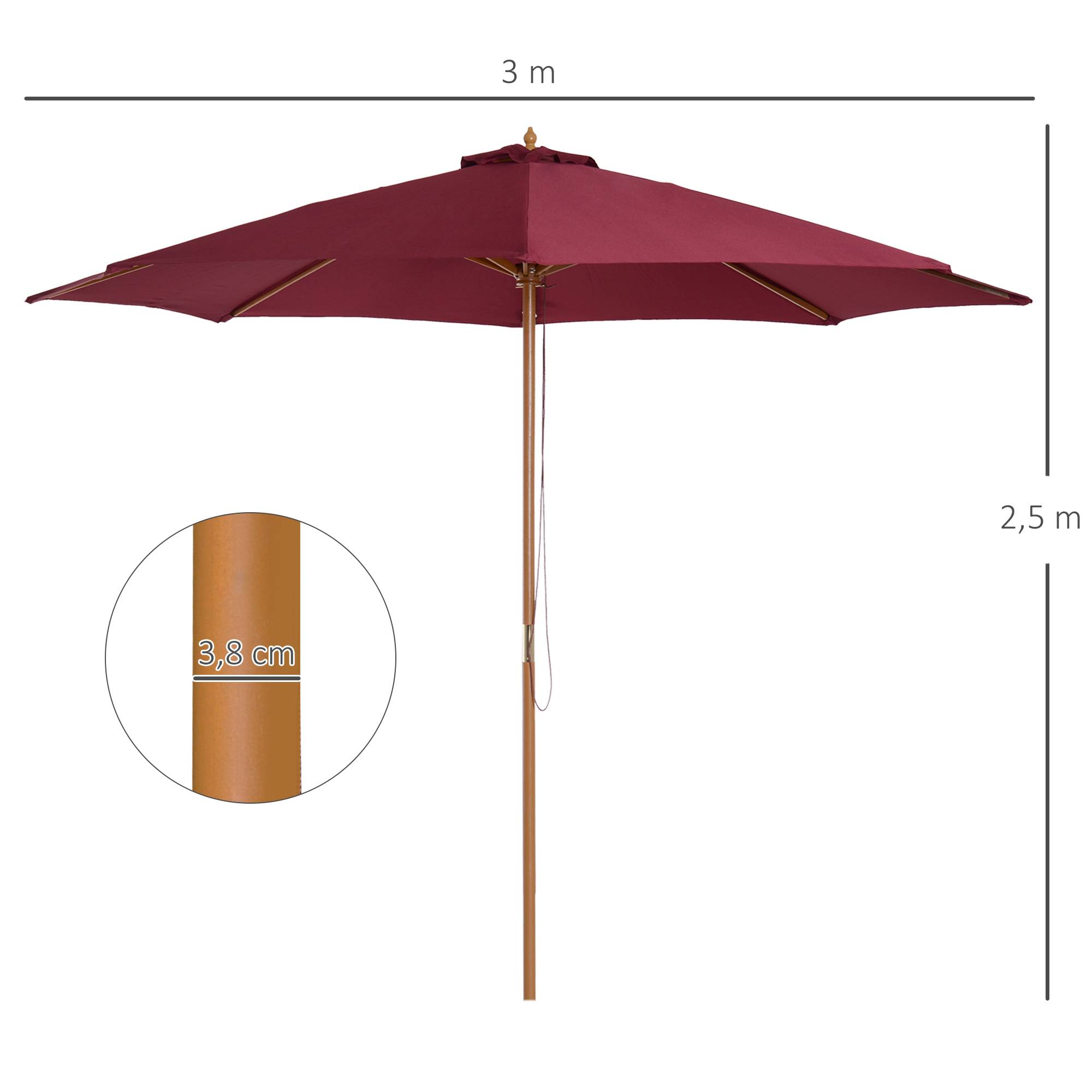 Parasol de jardin Bois Rouge 300x300x250 cm - Image 5