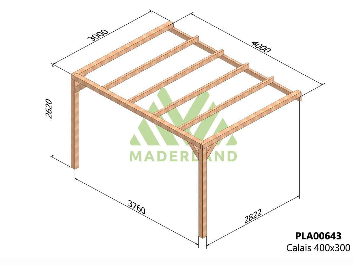 Pergola adossée en lamellé-collée Calais 400 x 300 cm + 2 supports poteaux - Mardeland - Image 2