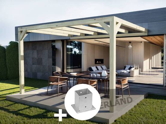 Pergola adossée en lamellé-collée Calais 400 x 300 cm + 2 supports poteaux - Mardeland - Image 1