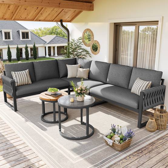 ComfortXL - Salon de jardin modulable métal terrasse 5 places coussins déperlants gris - ComfortXL Outdoor Living - Image 1