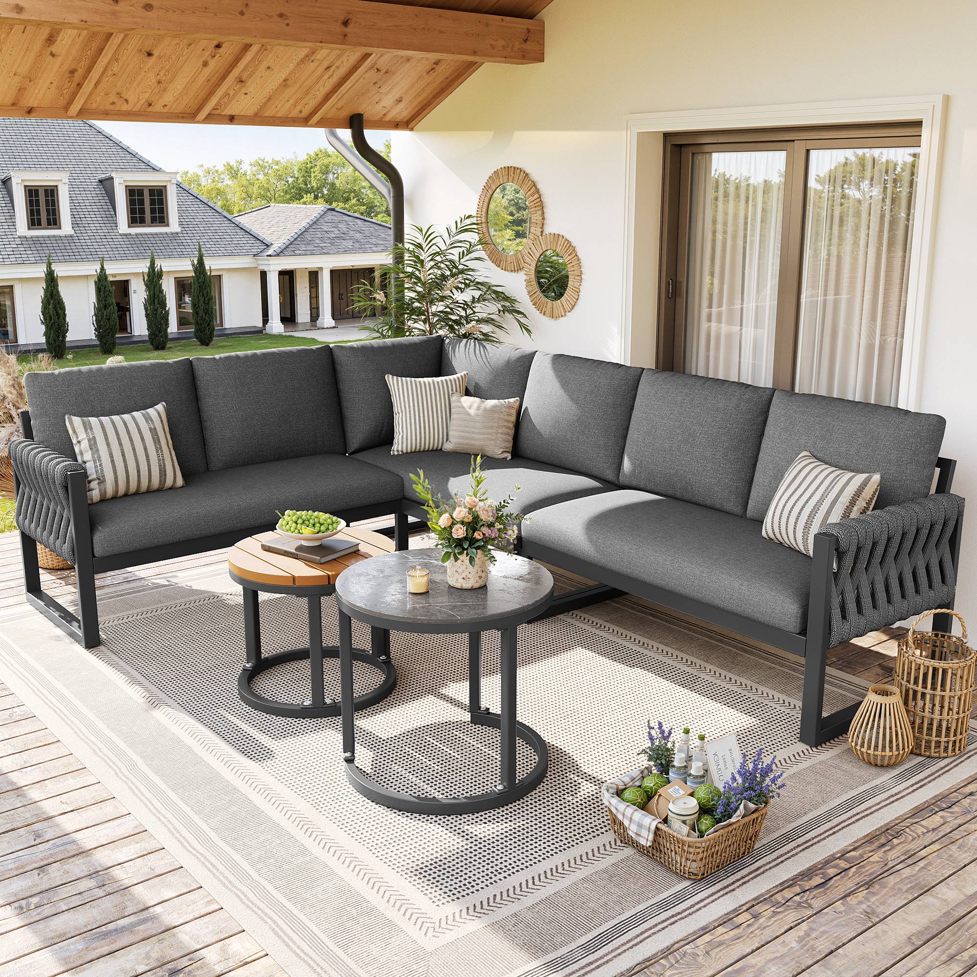 ComfortXL - Salon de jardin modulable métal terrasse 5 places coussins déperlants gris - ComfortXL Outdoor Living - Image 1