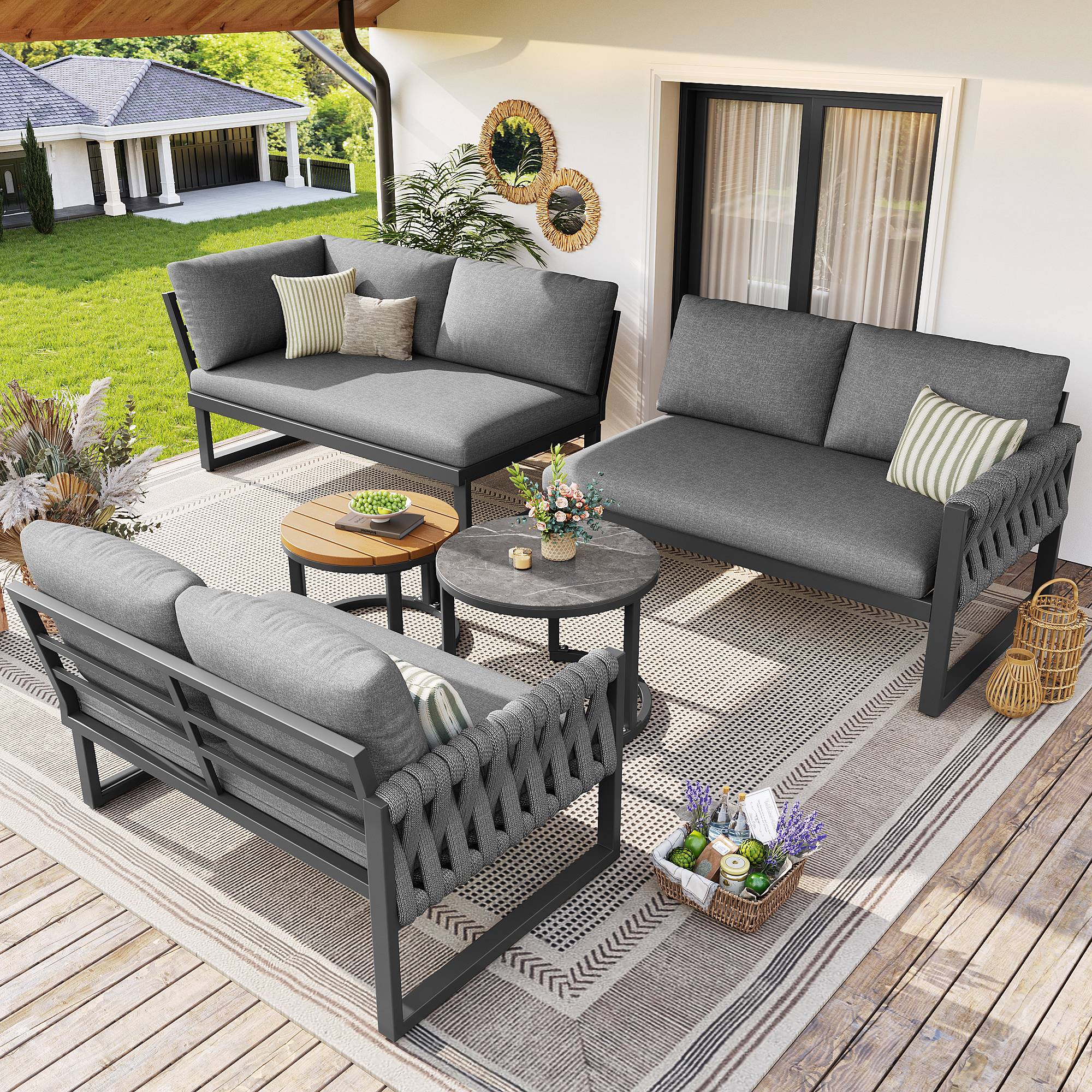 ComfortXL - Salon de jardin modulable métal terrasse 5 places coussins déperlants gris - ComfortXL Outdoor Living - Image 10