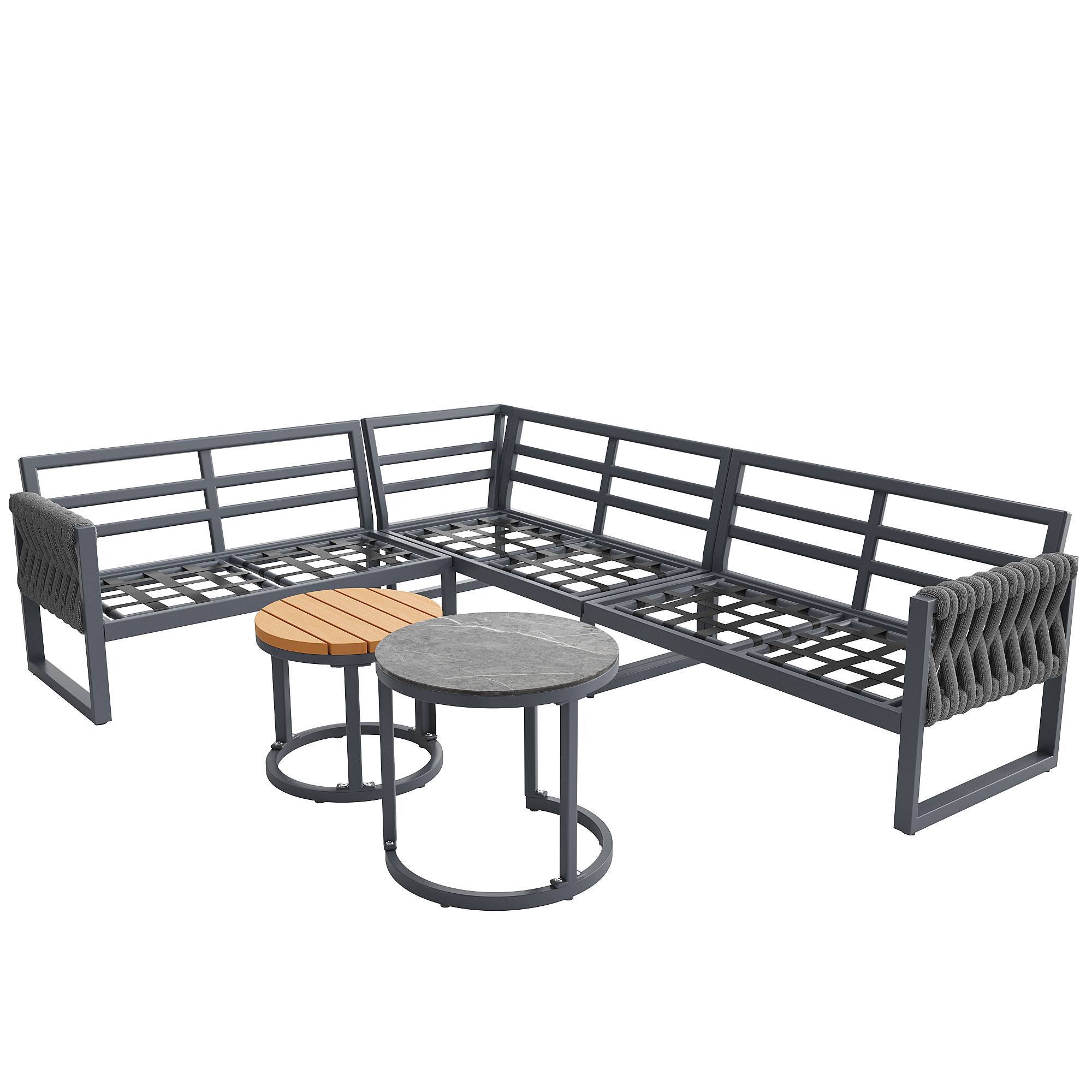 ComfortXL - Salon de jardin modulable métal terrasse 5 places coussins déperlants gris - ComfortXL Outdoor Living - Image 6