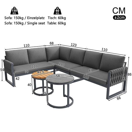 ComfortXL - Salon de jardin modulable métal terrasse 5 places coussins déperlants gris - ComfortXL Outdoor Living - Image 3