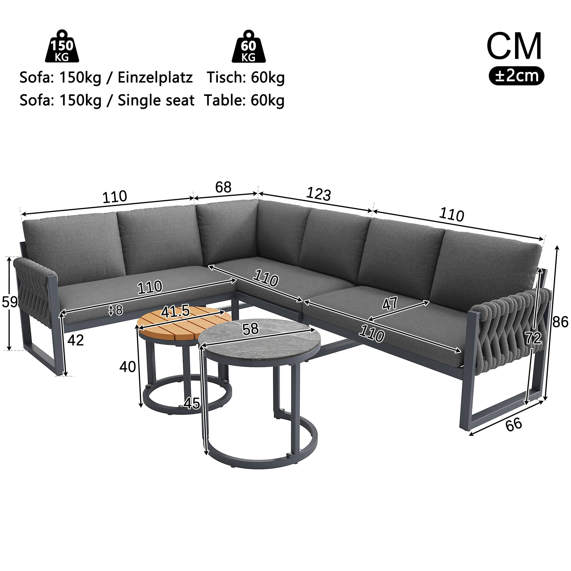 ComfortXL - Salon de jardin modulable métal terrasse 5 places coussins déperlants gris - ComfortXL Outdoor Living - Image 3
