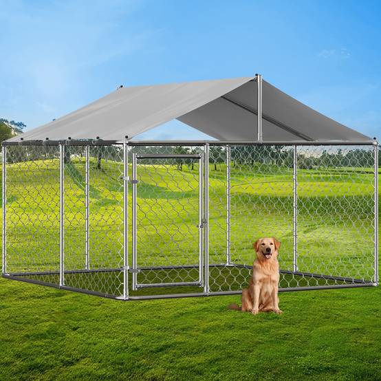 Chenil chien extérieur 230 x 230 x 117 cm acier galvanisé et bâche PE - PANGIVO - Image 9