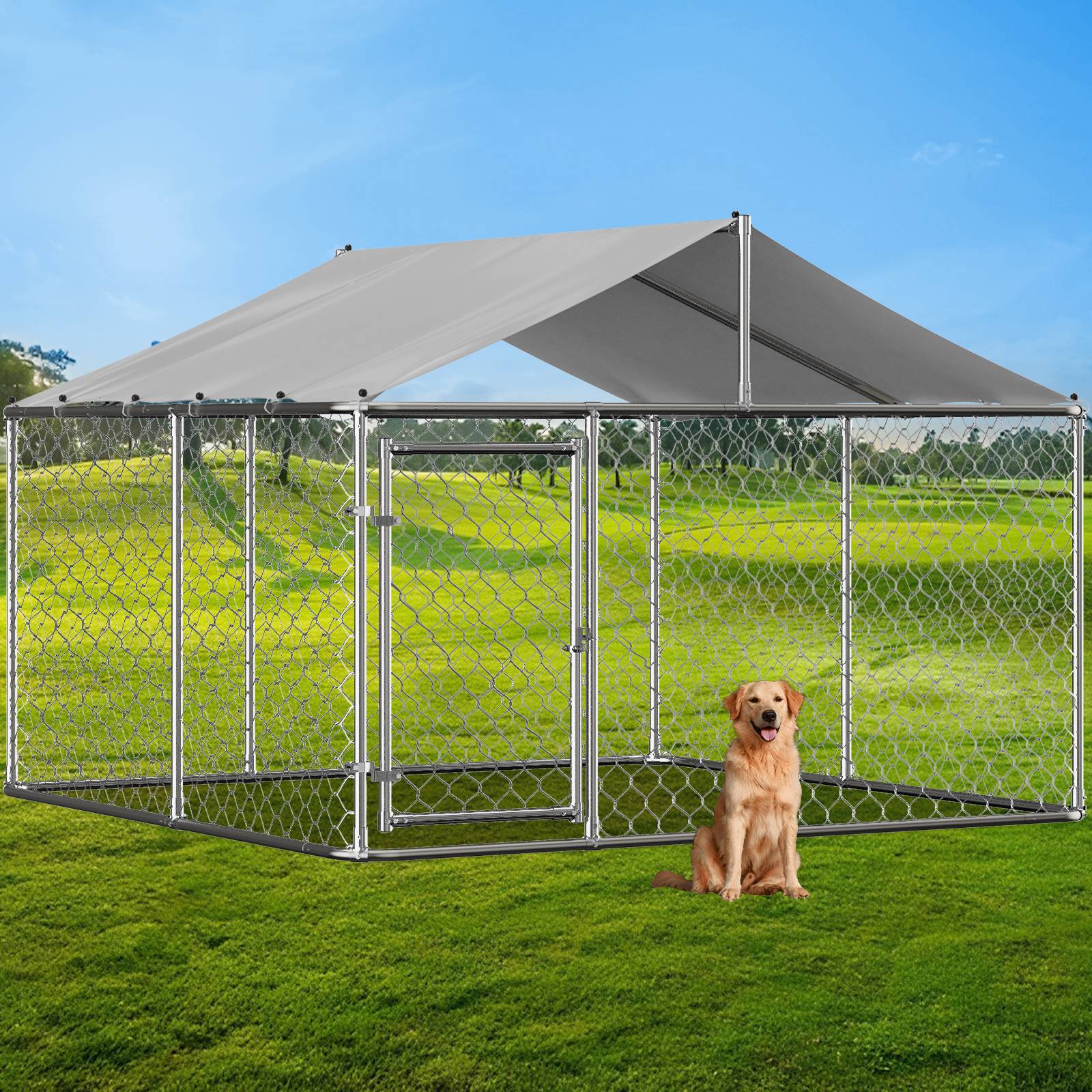 Chenil chien extérieur 230 x 230 x 117 cm acier galvanisé et bâche PE - PANGIVO - Image 9