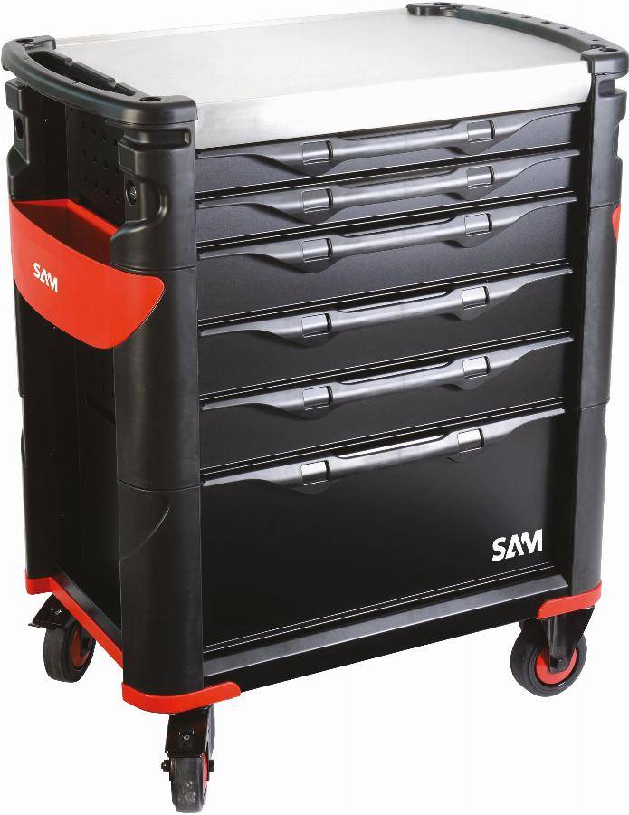 Servante grand volume 6 tiroirs SAM OUTILLAGE noire plateau inox - 416HK