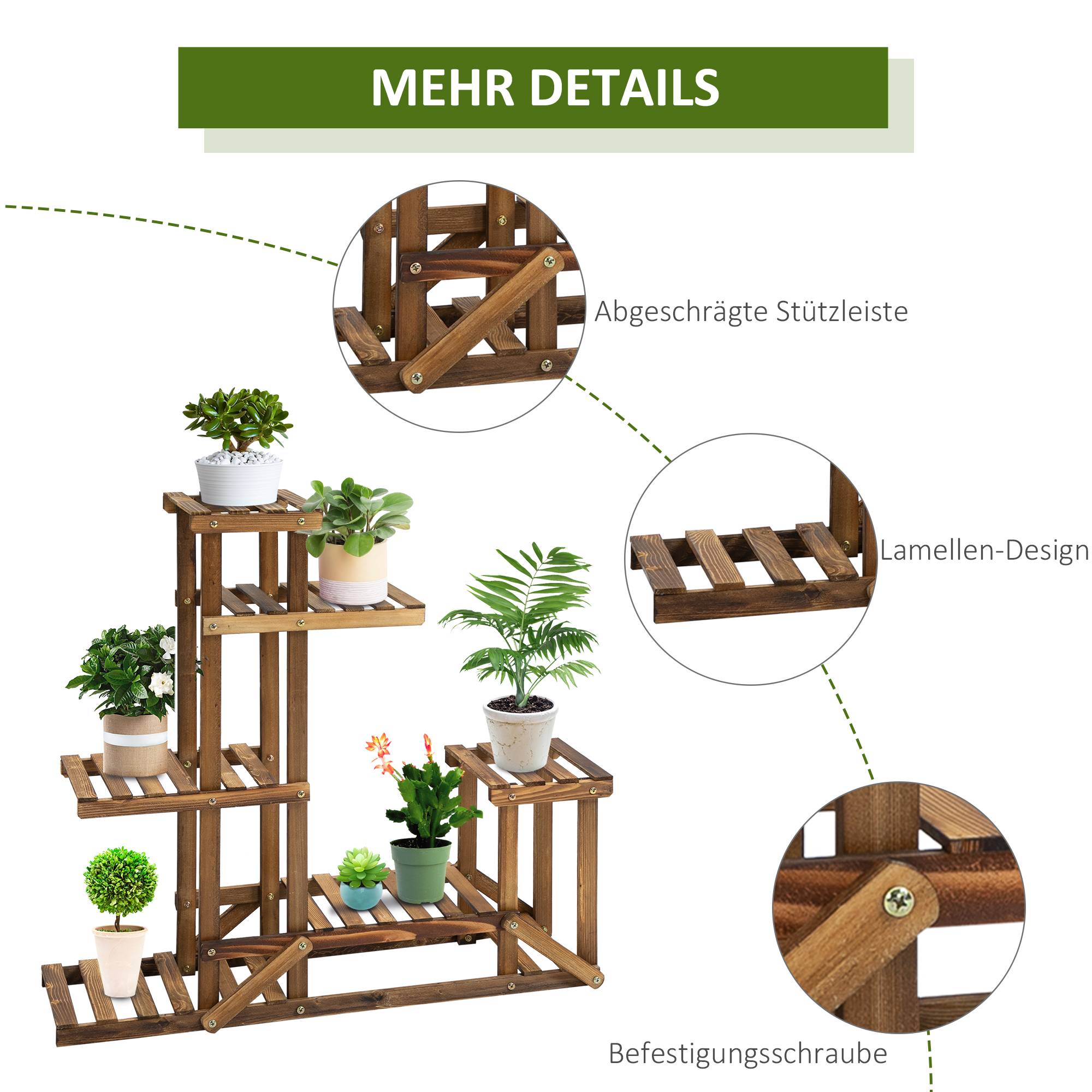 Étagère porte-plantes 6 niveaux en bois carbonisé pour intérieur et extérieur 98x96cm - ComfortXL Outdoor Living - Image 7