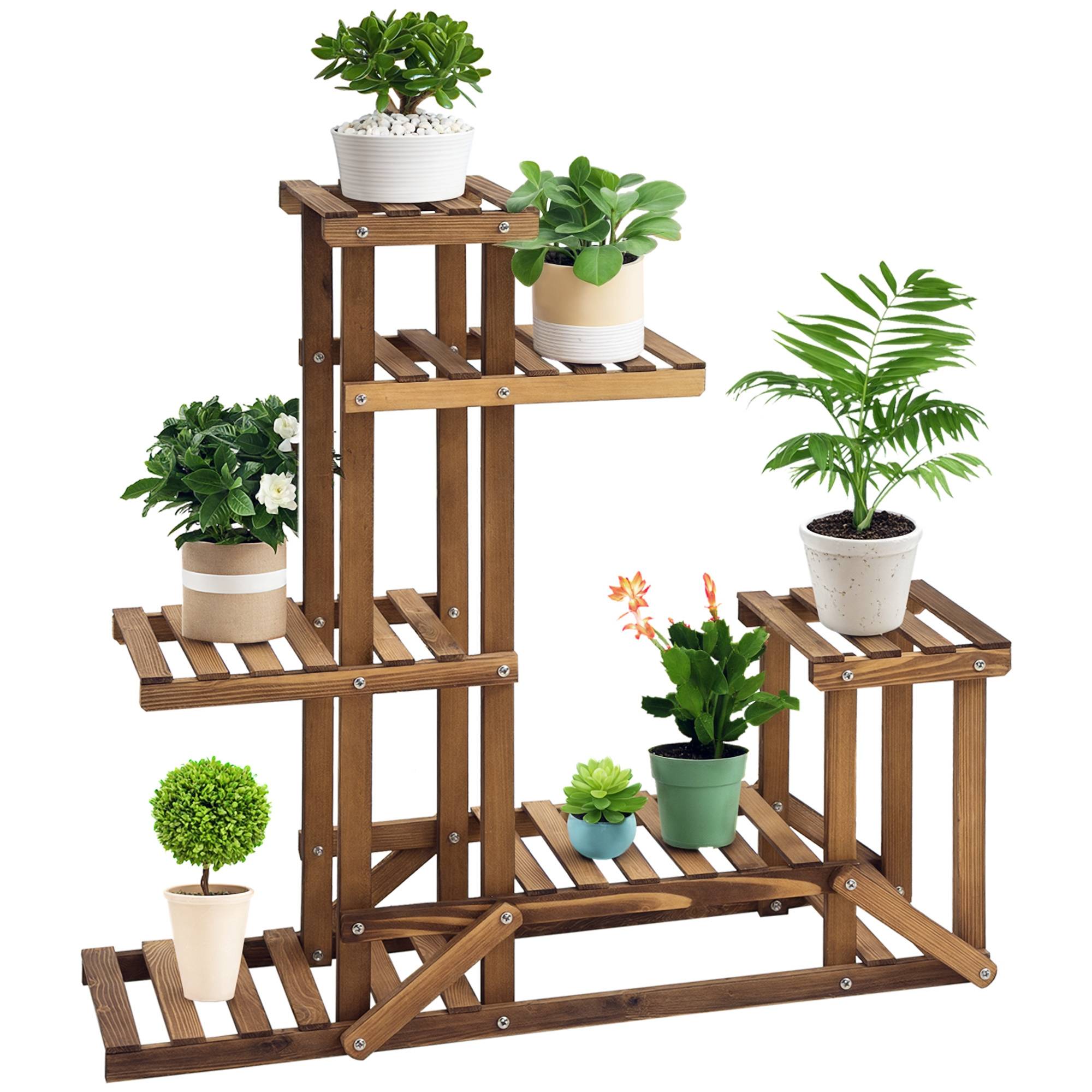Étagère porte-plantes 6 niveaux en bois carbonisé pour intérieur et extérieur 98x96cm - ComfortXL Outdoor Living - Image 1