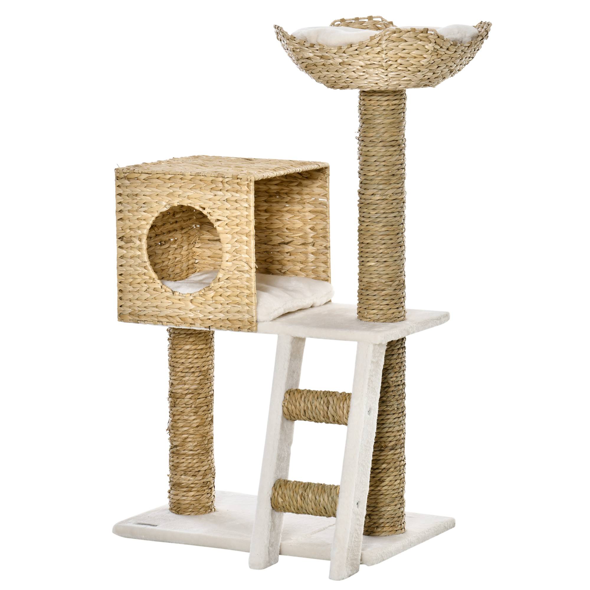 Arbre à chat PawHut arbre à grimper griffoir 100,5 cm coussins échelle centre activités poteaux sisal beige - Image 1