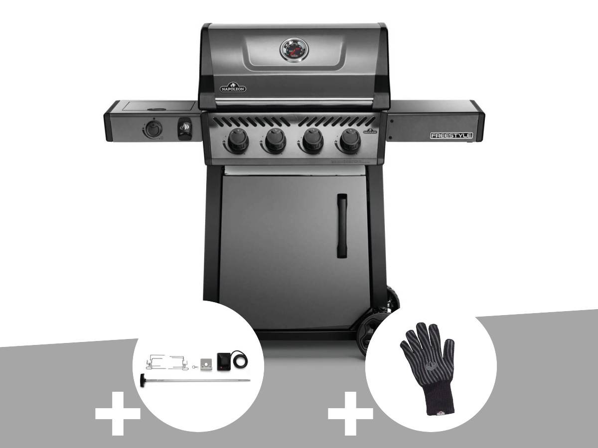 Napoleon - Barbecue à gaz Freestyle F425SIB - 4 brûleurs + Sizzle Zone + Kit rôtissoire + Gant anti-chaleur - Napoleon