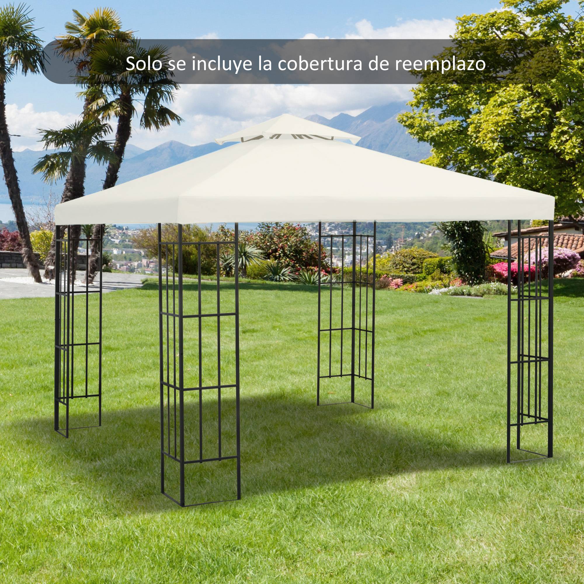 Toit de rechange pour cenador, 3x3 m, housse double toit, 8 trous de drainage et protection UV, seul toit pour gazebo, creme - Image 4