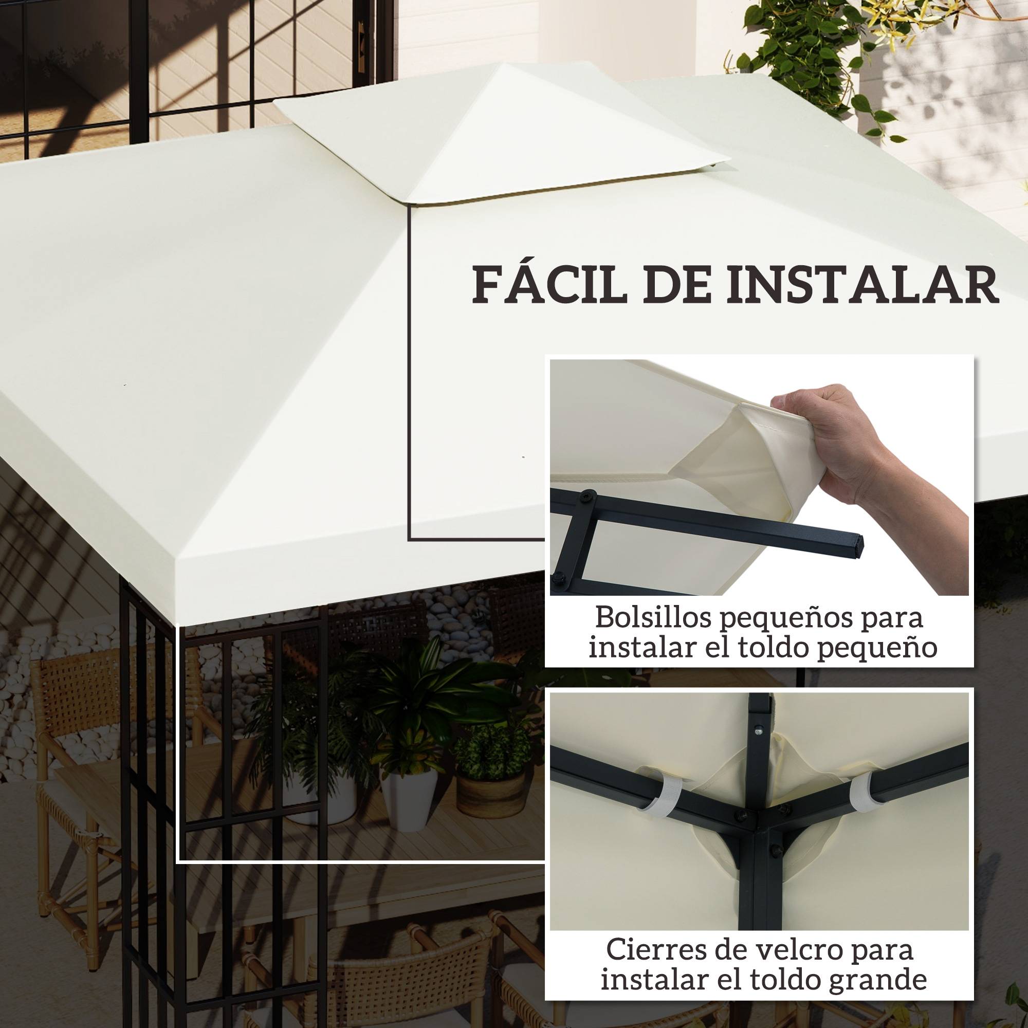 Toit de rechange pour cenador, 3x3 m, housse double toit, 8 trous de drainage et protection UV, seul toit pour gazebo, creme - Image 8