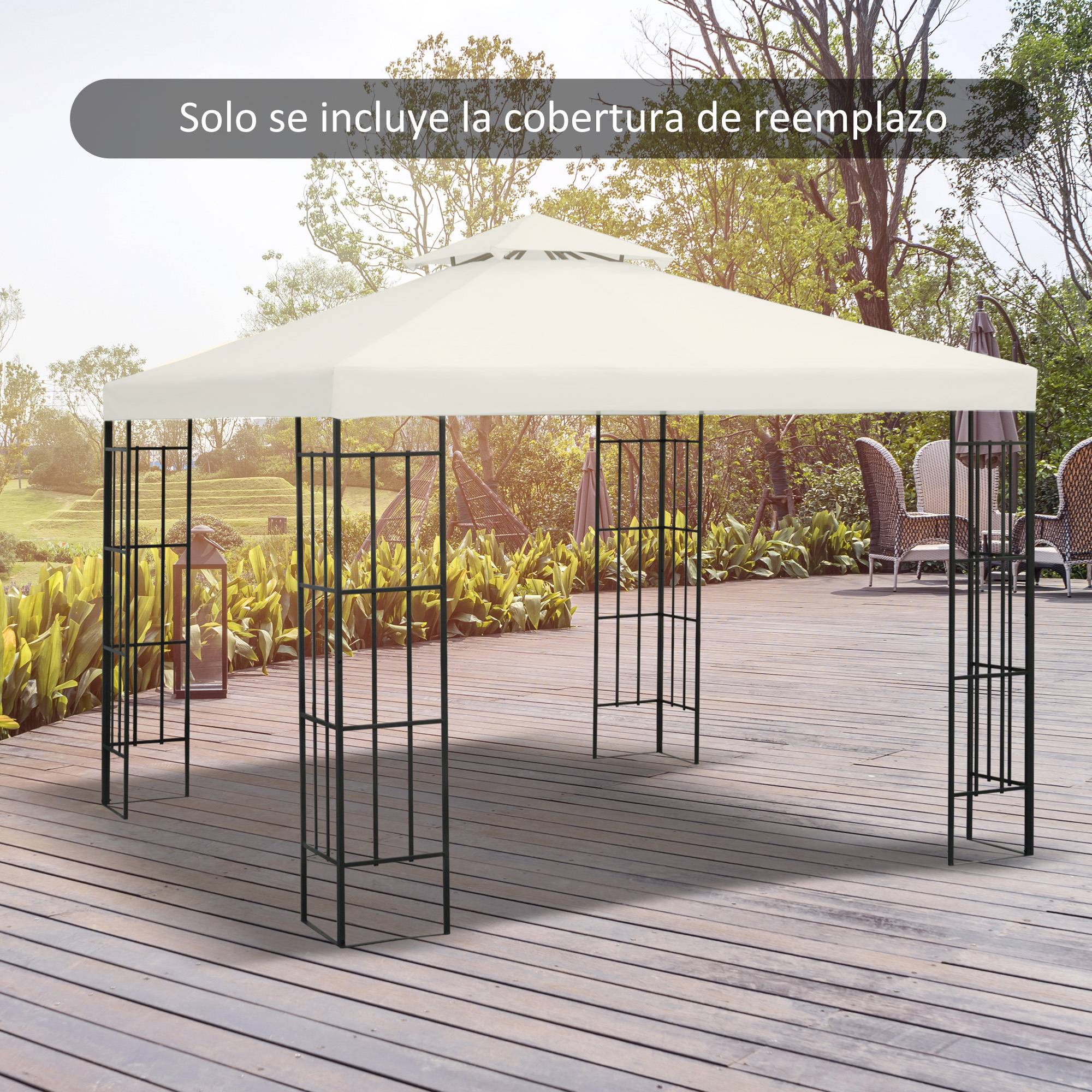 Toit de rechange pour cenador, 3x3 m, housse double toit, 8 trous de drainage et protection UV, seul toit pour gazebo, creme - Image 3
