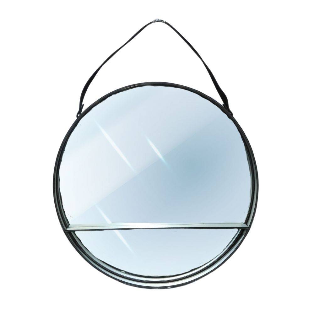 Miroir rond avec étagère à suspendre en métal noir 55 x 10 cm Chemin de campagne