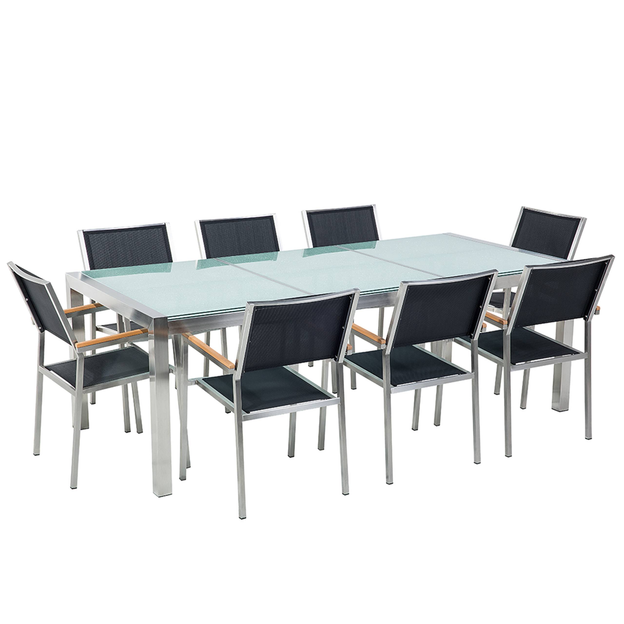 Beliani - Set de salle à manger, 8 Personnes Verre de sécurité Transparent/noir GROSSETO - Beliani - Imagen 2