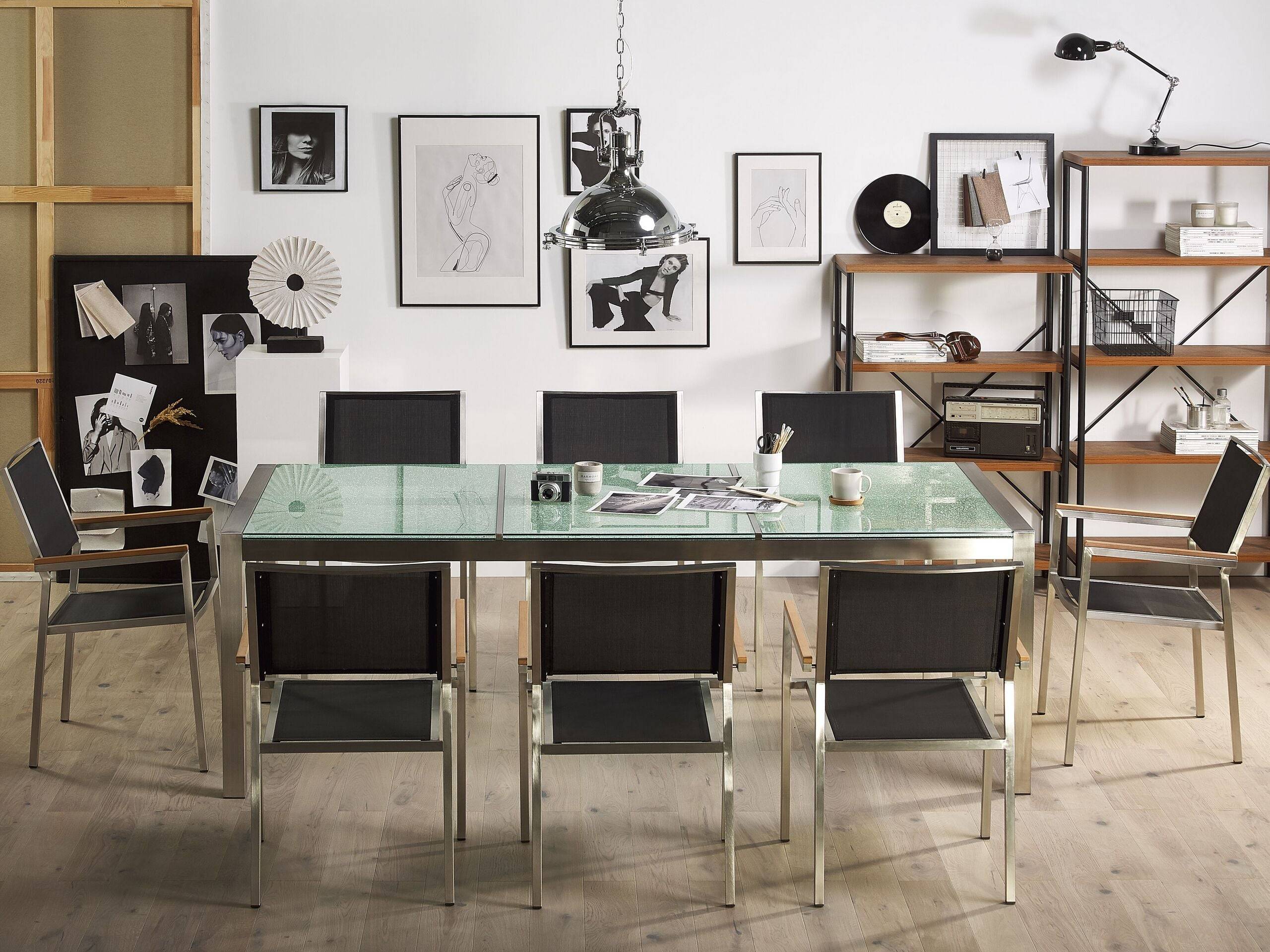 Beliani - Set de salle à manger, 8 Personnes Verre de sécurité Transparent/noir GROSSETO - Beliani - Imagen 1