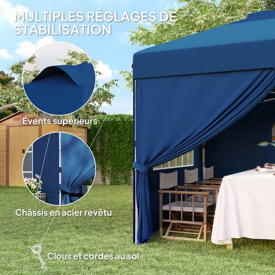 ComfortXL - Tonnelle pliante pop-up tissu Oxford pour jardin camping protection UV30+ 3x3m bleu - ComfortXL Outdoor Living - Image 10